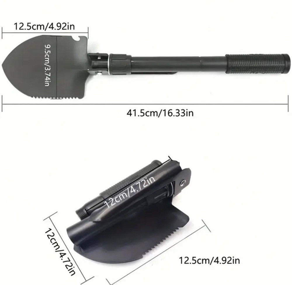 Туристическая складная лопата 4 в 1 с нержавеющей стали 41 на 12 см с чехлом черный Киев - изображение 4