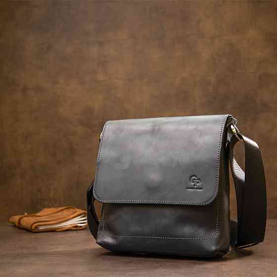 Практичная кожаная мужская сумка Черный (GRANDE PELLE) Киев