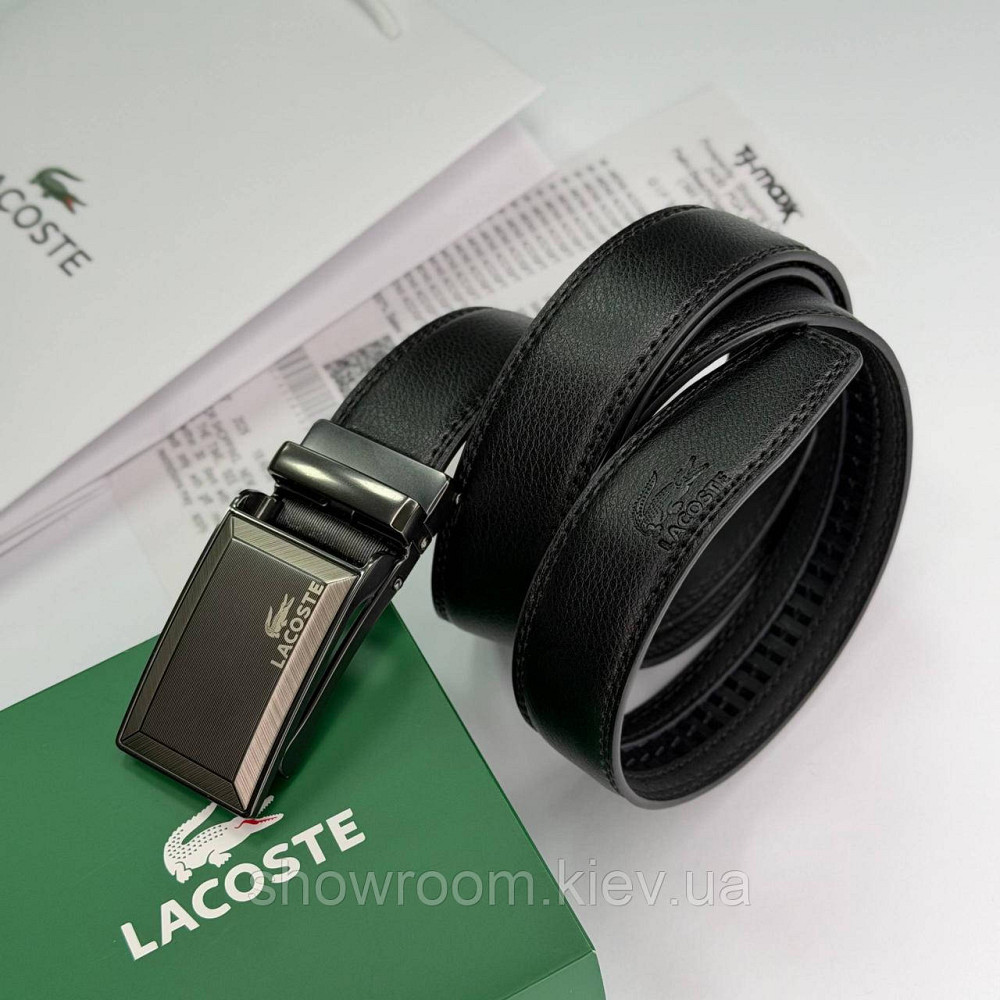 Чоловічий шкіряний брендовий ремінь з пряжкою автомат Lacoste (980) Київ - фото 8