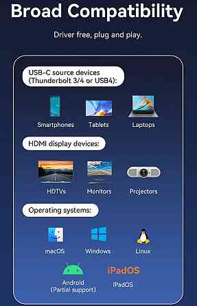 Кабель USB 3.1 Type-C M - HDMI M, 1.8m V2.0 8K 60 Гц Zinc Alloy TPE Black Vention Вінниця