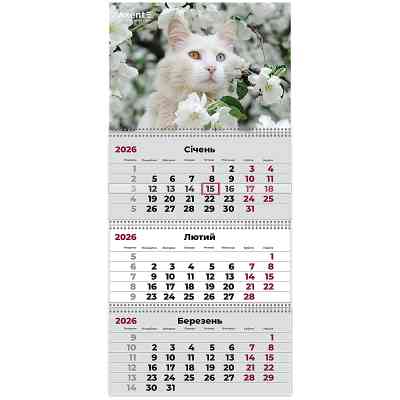 Календарь Axent настенный квартальный 2026 г.,3 пружины Cats 3 (8803-26-15-A) Винница
