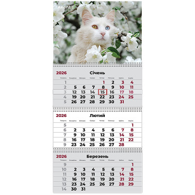 Календарь Axent настенный квартальный 2026 г.,3 пружины Cats 3 (8803-26-15-A) Винница - изображение 1
