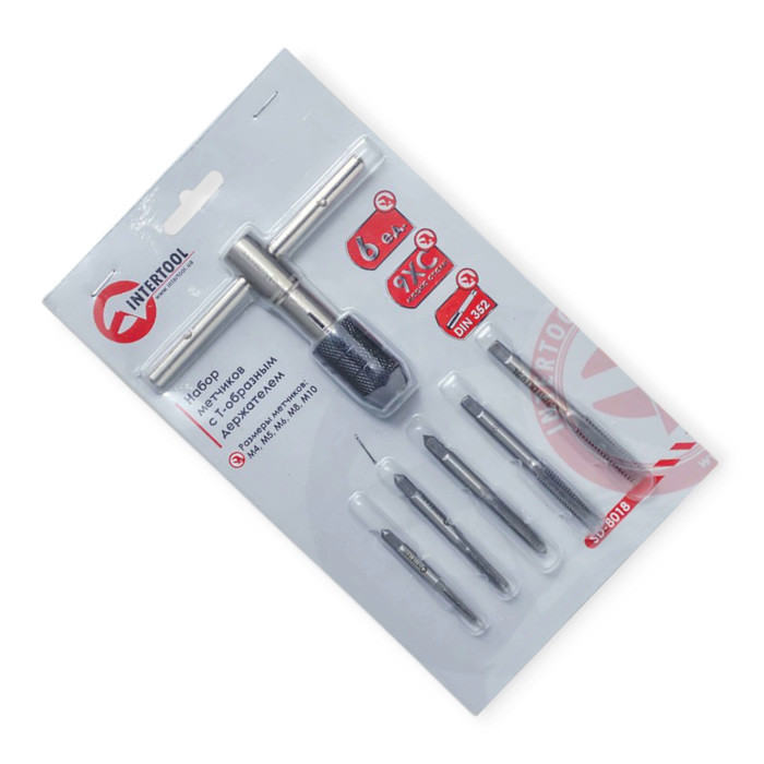 Набор метчиков с T-образным держателем 6шт (М4,М5,М6,М8,М10) блистер Мукачево - изображение 1