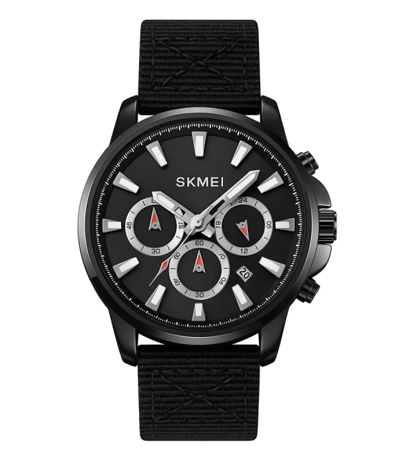 Чоловічий наручний годинник Skmei 2071 на нейлоновому ремінці (Чорний з сріблястим) Київ - фото 1