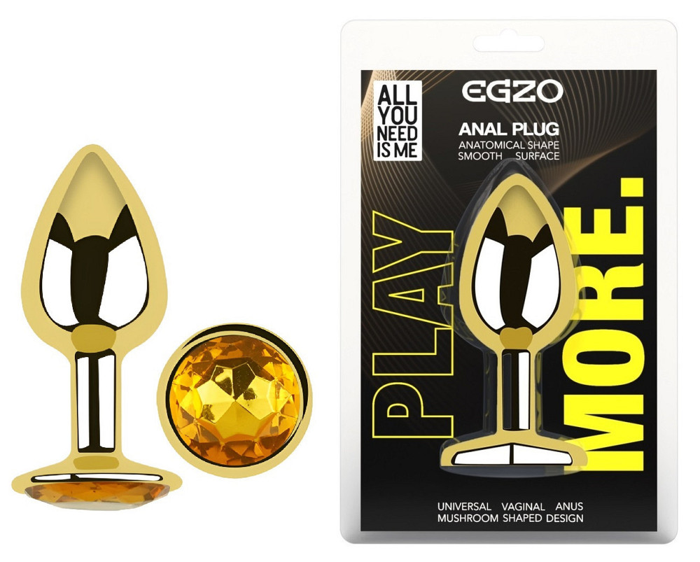 Анальная пробка с кристаллом EGZO - Gold Round Plug Yellow size S Sex Aura Киев - изображение 1