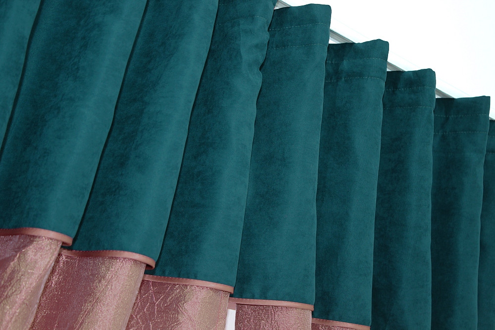 Кухонные шторы VR-Textil № 073к с ламбрекеном и подхватами розово-золотистый с темно-бирюзовым 280х170 см (52-0367) Киев - изображение 5