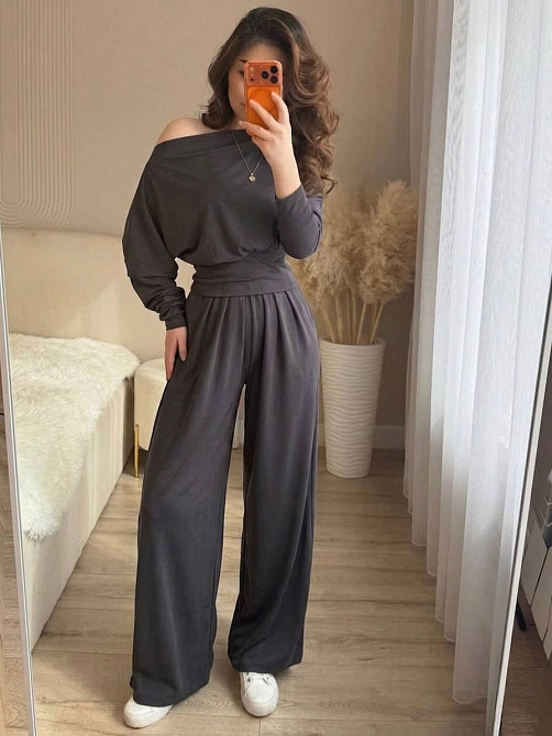 Женский стильный повседневный костюм двойка из вискозы Графит Одесса - изображение 1