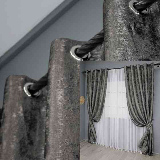 Комплект штор на люверсах VR-Textil Жаккард Sultan XO № 1558ш 150х250 см 2 шт Темно-серый (37-0182) Киев