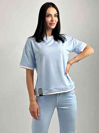 Літній трикотажний костюм-двійка "Summer" оптом | Норма і батал | Розпродаж моделі Блакитний, 46-48 Київ