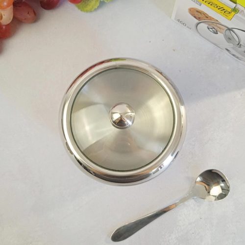 Цукорниця з ложкою та скляною кришкою 460мл d11см/h9см нержавіюча сталь MR-1696 Maestro Житомир - изображение 5