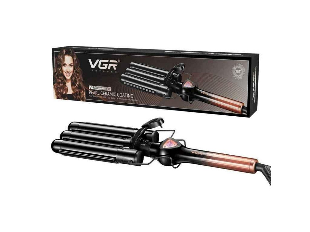 Плойка 130Вт потрійна V-590 GOLD, 140-200°C, керамічне покриття, LED дисплей ТМ VGR Київ - фото 1