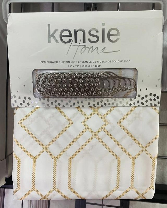 Шторка для ванной и душа 180x180 см водоотталкивающая с принтом штора для ванной с крючками,золотисто-белая Каменец-Подольский - изображение 2