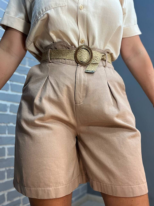 Шорты коттоновые Mix Ray 4022 бермуды высокая посадка на резинке пояс из льна капучино, капучино, S Киев - изображение 6