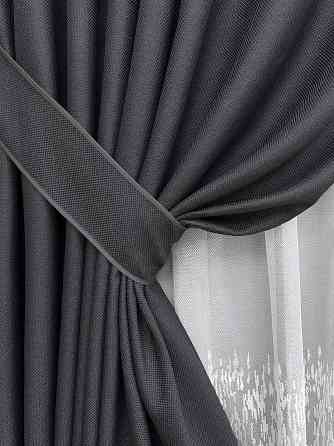 Комплект штор VR-Textil Лен Мешковина 100х270 2шт и Тюль 300х270 1161ш-1675т Графитовый с белым 71-164/1 Киев