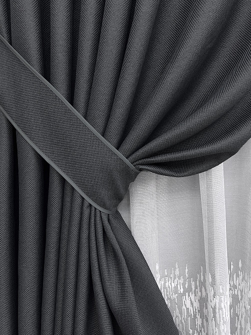 Комплект штор VR-Textil Льон Мішковина 100х270 2шт і Тюль 300х270 1161ш-1675т Графітовий з білим 71-164/1 Київ - фото 4