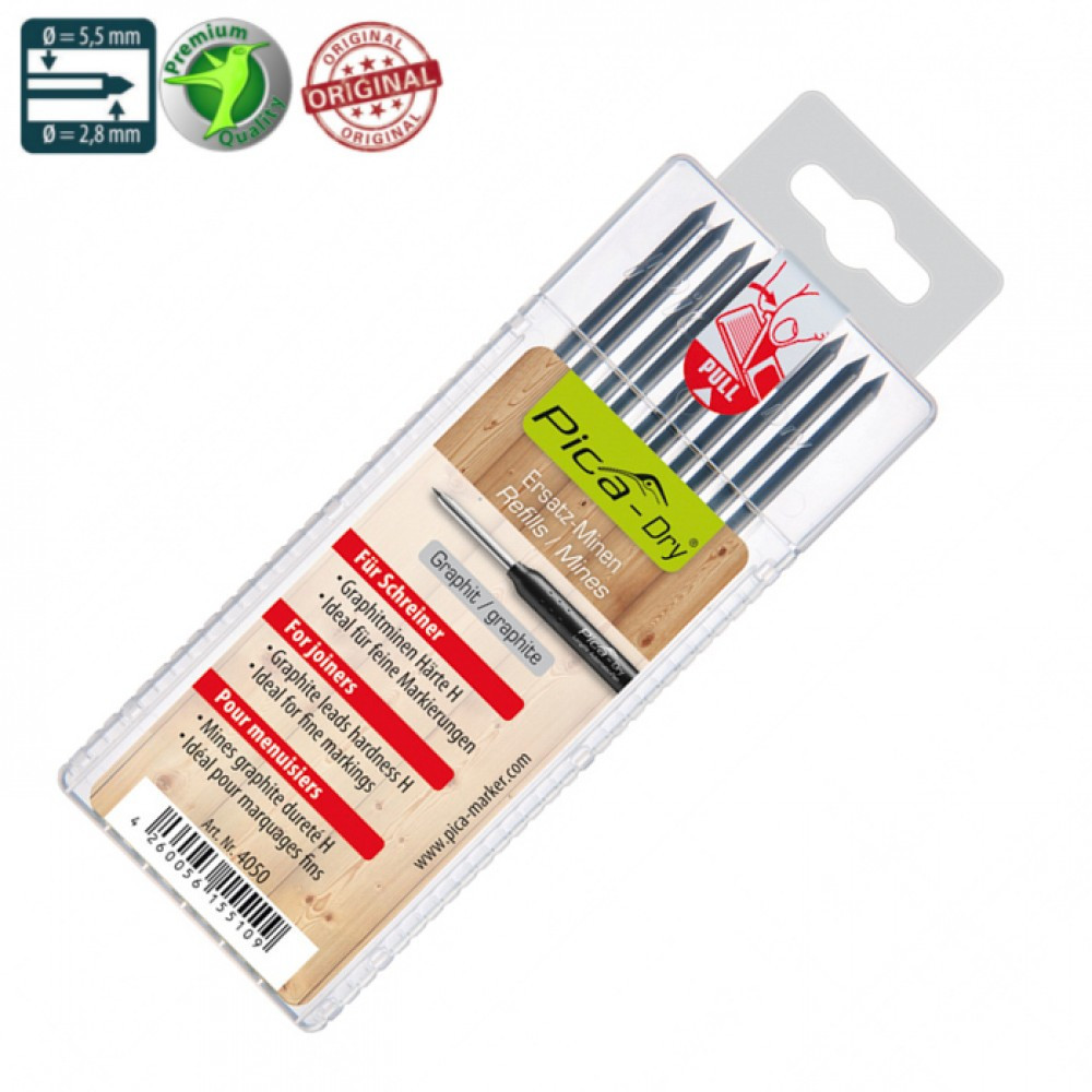 Змінні грифелі 4050 для PICA Dry твердість Н, сірий (графіт) 10шт (4050) Одеса - фото 1