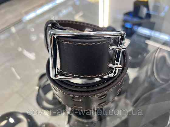 Коричневий чоловічий перфорований ремінь з пряжкою на дві спиці 40 мм PS Leather Київ