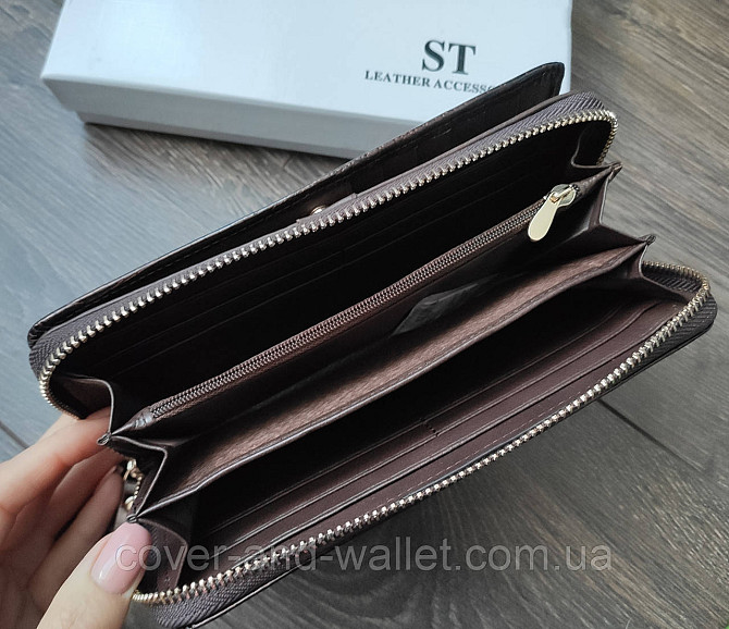 Женский лаковый кошелек на молнии из натуральной кожи ST Leather S7001A Dark brown Киев - изображение 5