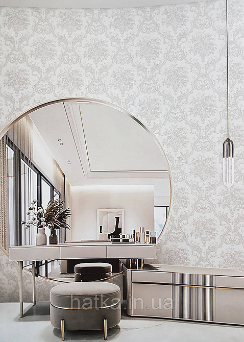 Шпалери вінілові на флізеліні AdaWall Seyyah 1.06х10 квіти в горщику вензеля структурні сріблясті на білому Київ - фото 1