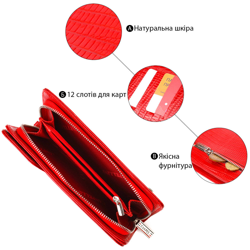 Жіноче портмоне клатч з натуральної шкіри CANPELLINI 21534 Червоне Київ - фото 4