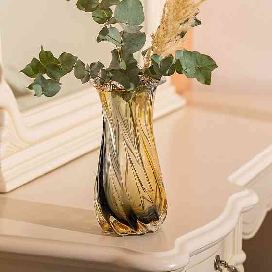 Ваза декоративна 21 см для квітів скляна фігурна ваза з кольорового скла 800 мл Жовто-сіра HP-9-12 Коломия