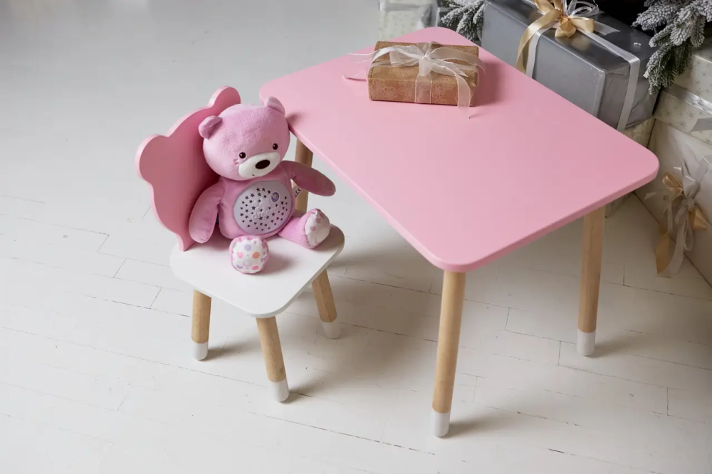 Дитячий прямокутний столик (Рожевий) та стільчик Ведмедик (Рожевий з білим) Вінниця - фото 5