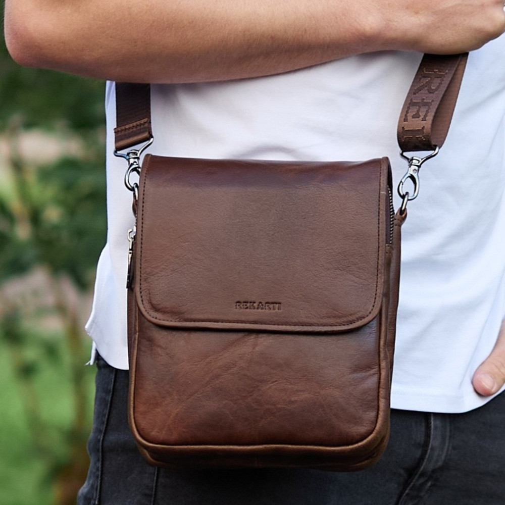Мужская барсетка Tiding Bag с клапаном через плечо (24 х 20 х 6 см) с гладкой кожи (Коричневый) Винница - изображение 13