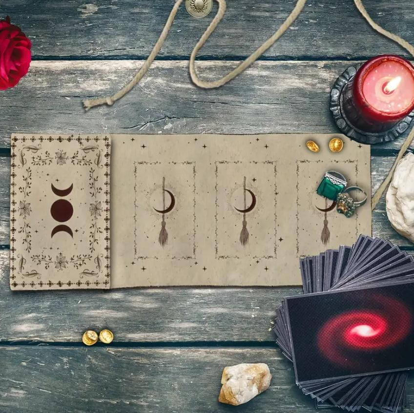 Сумка для хранения Таро 38×17 см с ведьминской метлой, лунным принтом и шнурком — органайзер для кар Киев - изображение 4