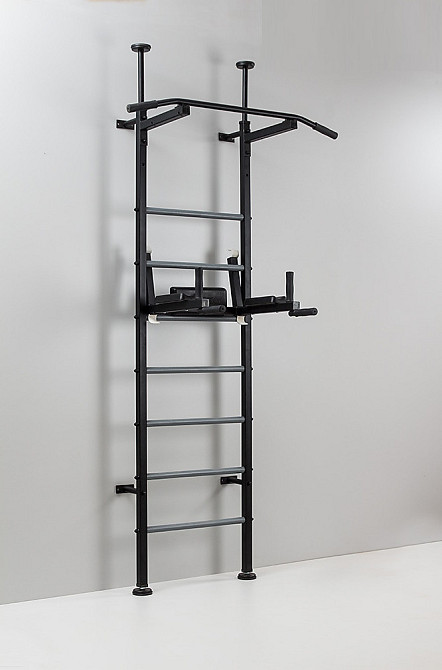 Шведская стенка для взрослых и детей металлическая черная с турником брусьями крепление под штангу лавка Каменское - изображение 4