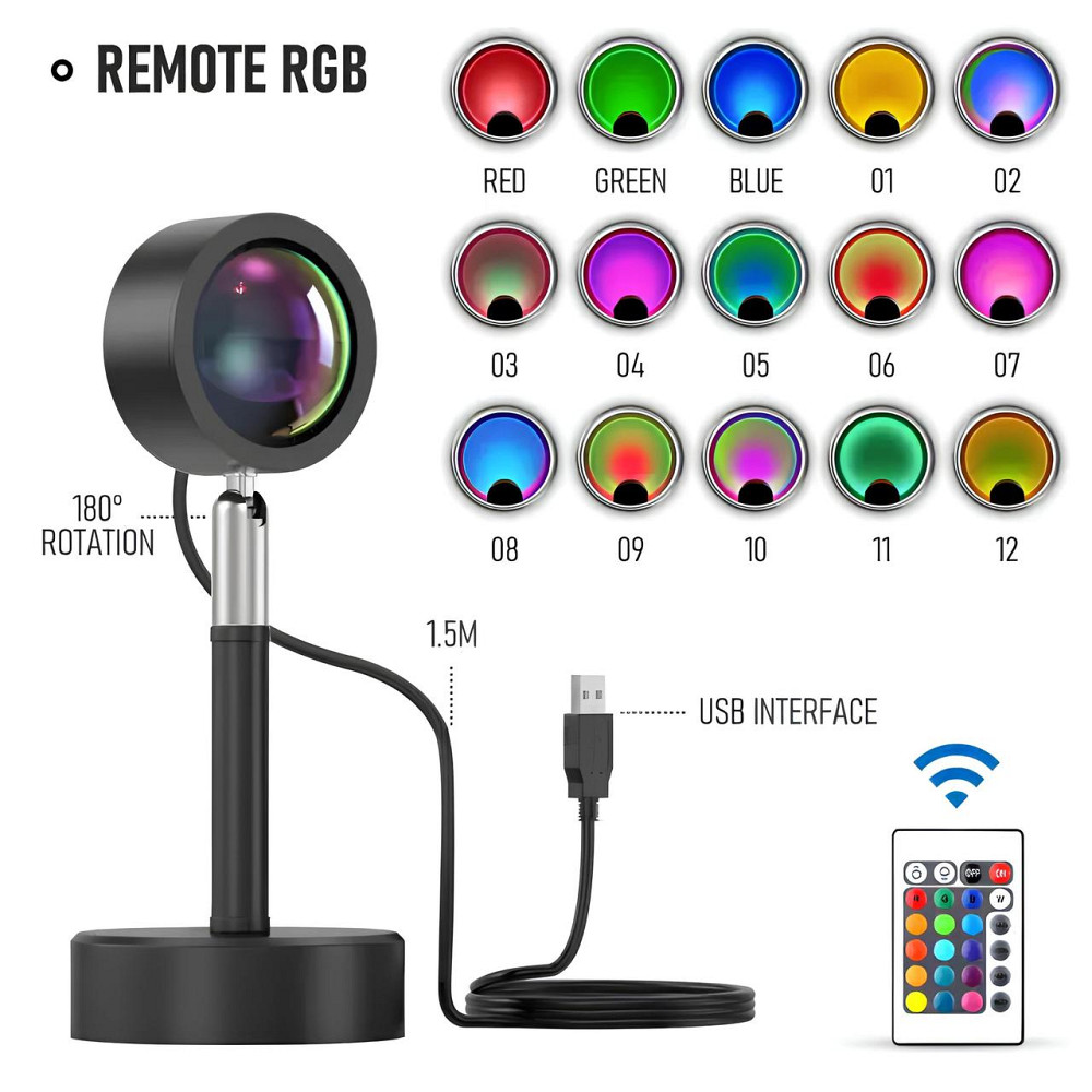 Проекційна нічна лампа Захід RESTEQ RGB — атмосферний настільний світильник з 3 кольорами та 12 відтінками, 27 см Київ - фото 2