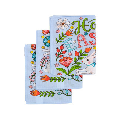 Полотенце Руно Набор вафельных Пасхальные Зайчики с писанкой голубой 45х60 см 3 шт (710Т_ Великодні Зайчики з писанкою блакитний) Винница - изображение 3