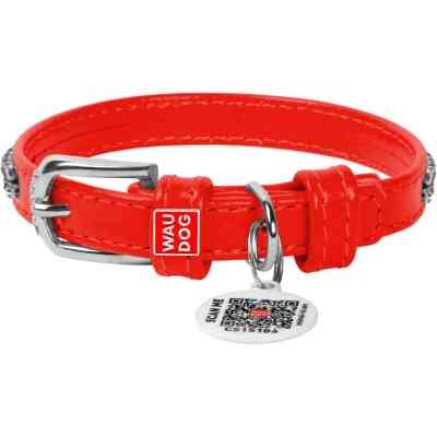 Нашийник для тварин WAUDOG Glamour з QR-паспортом "Стрази" XS Ш 9 мм червоний (33063) Вінниця