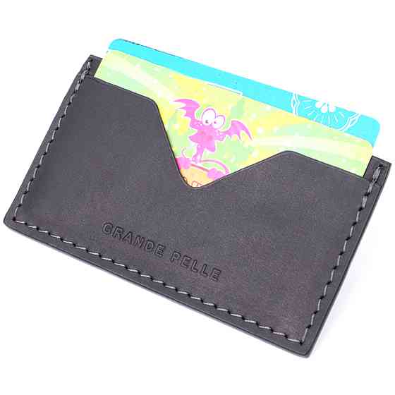 Практичний кард-кейс із натуральної шкіри GRANDE PELLE 11665 Чорний Київ