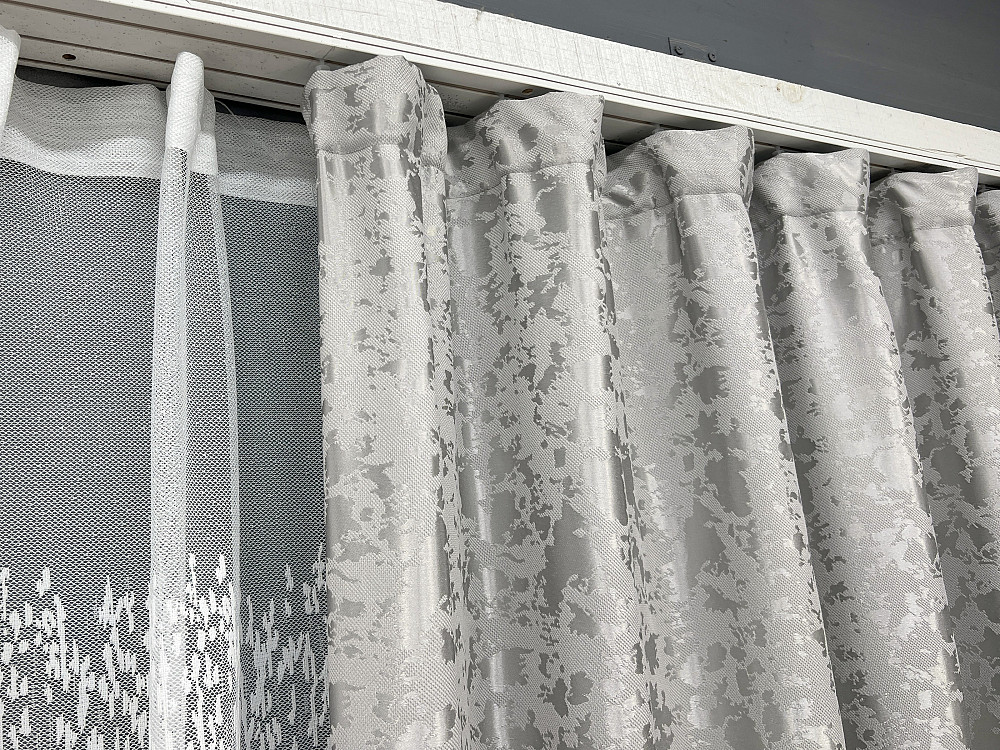Комплект штор VR-Textil Льон Мармур 100х270 2шт і Тюль 400х270 1263ш-1675т Світло-сірий з білим 71-168/2 Київ - фото 8