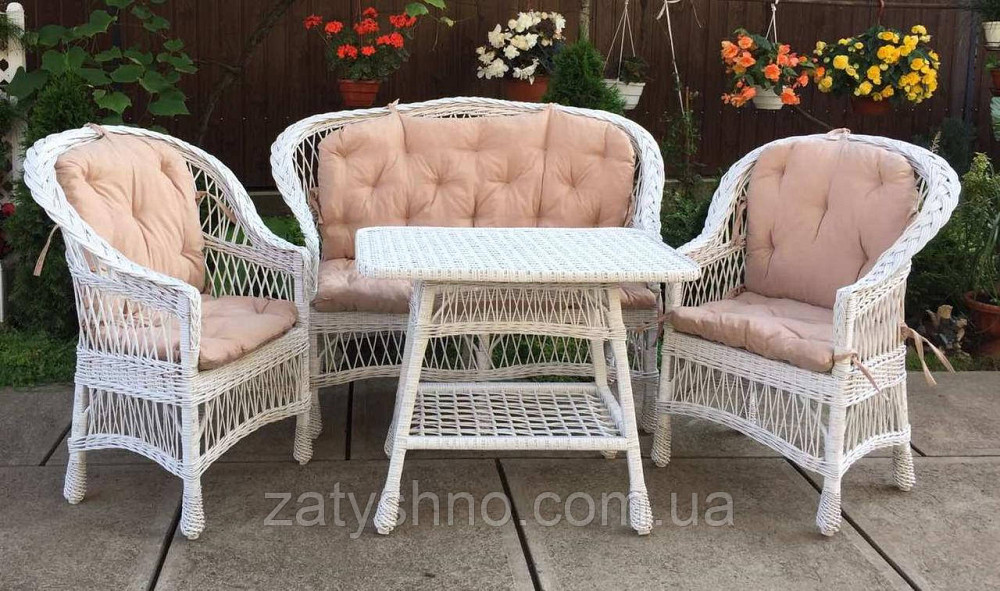 Плетеная мебель с накидками|  Комплект плетеной белой мебели  с диваном | мебель из лозы в беседку Киев - изображение 6