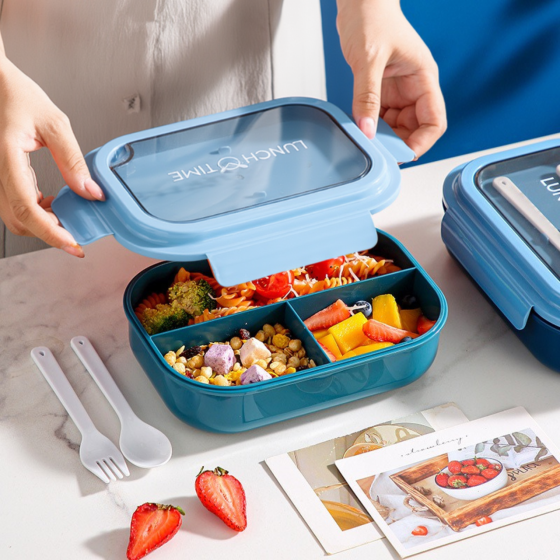 Контейнер,ланч бокс для горячей и холодной еды с отдельными отсеками и столовыми приборами для пищи,синий Каменец-Подольский