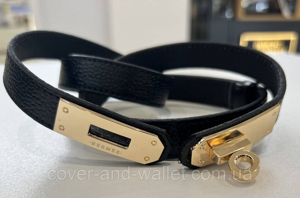 Модний жіночий ремінь чорного кольору з стильною пряжкою Kelly 20 мм Puos (шкіра) Київ - фото 8