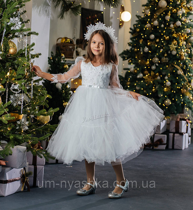Сукня Сніжинка Біле ошатне плаття з рукавами для дівчинки Кривий Ріг - фото 1