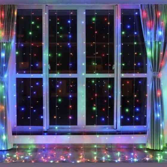 Гирлянда штора Водопад 720 led 3х3м Большая круглая лампа (прозрачный провод, 15 нитей) Мультицвет Винница