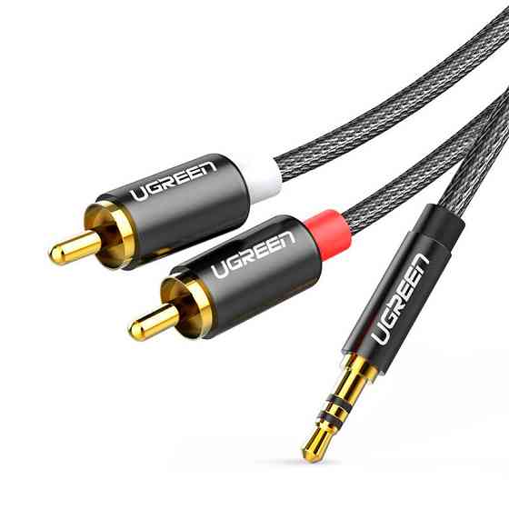 Аудіо кабель 2 RCA Jack 3.5 AUX Hi-Fi Ugreen AV116 (Чорний з сріблястим, 2м) Николаев