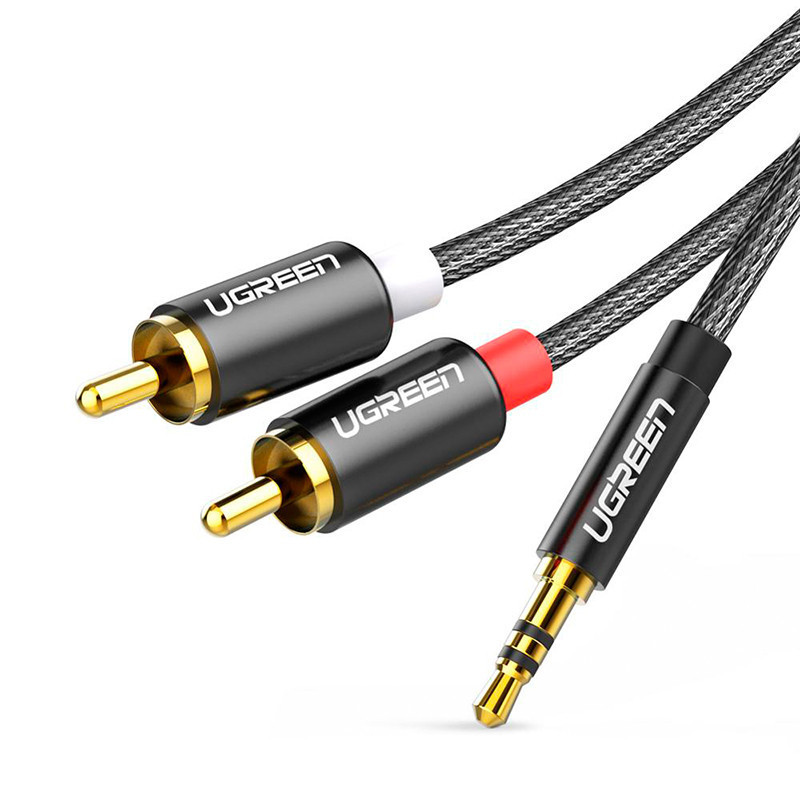Аудіо кабель 2 RCA Jack 3.5 AUX Hi-Fi Ugreen AV116 (Чорний з сріблястим, 2м) Николаев - изображение 1