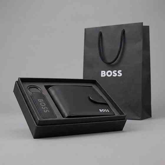 Мужской брендовый кошелек на кнопке Boss (7704-2) Киев