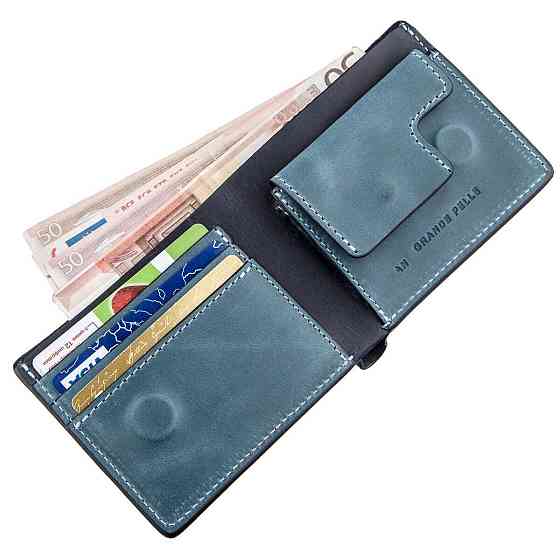 Оригинальное портмоне комби двух цветов унисекс на магните GRANDE PELLE 11210 Синее Киев