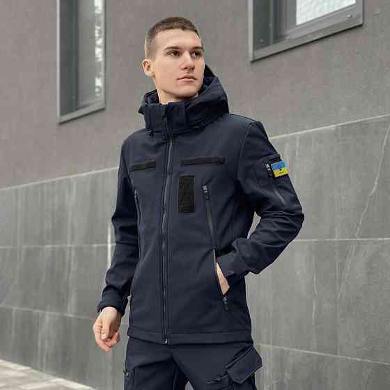 Темно-синяя мужская демисезонная куртка Pobedov Motive с липучками Киев
