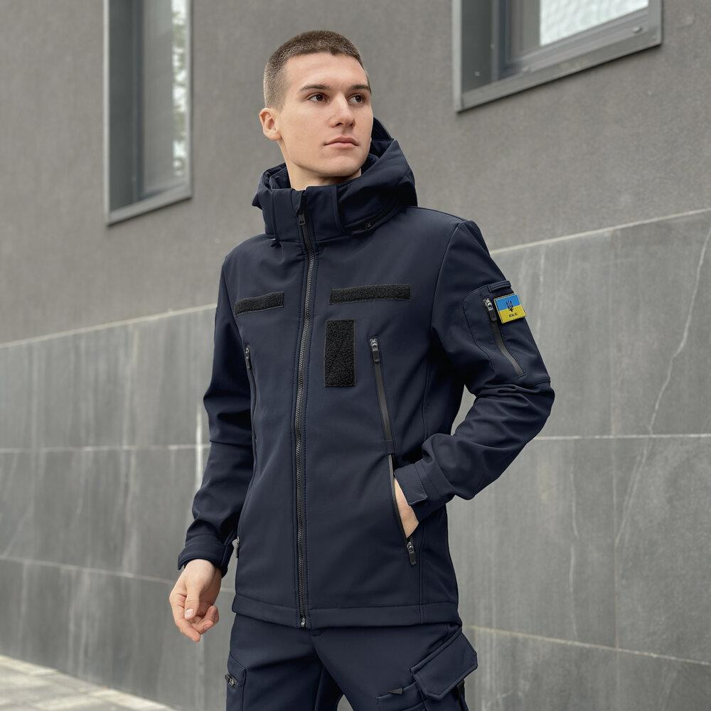 Темно-синя чоловіча демісезонна куртка Pobedov Motive із липучками Київ - фото 1