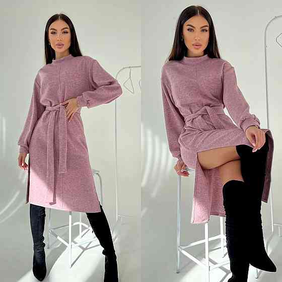 Жіноче стильне тепле плаття з розрізами турецька двостороння ангора люкс Пудра, 48/50 Одеса