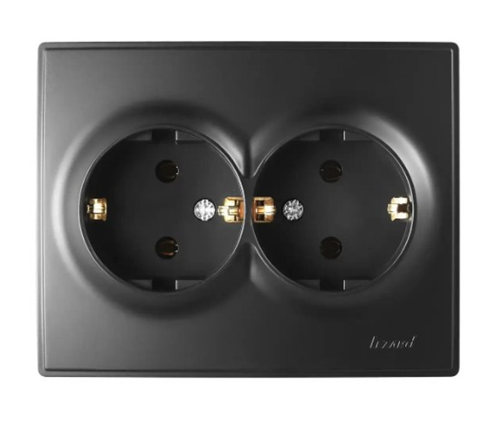 LESYA Розетка двойная с заземлением антрацит Lezard Харьков - изображение 1