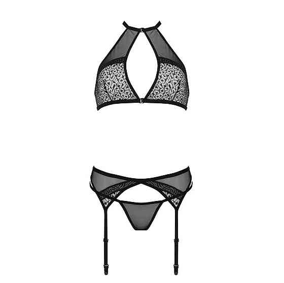 Комплект білизни Passion SATARA SET S/M black, топ, пояс для панчіх, стрінги Sex Aura Київ
