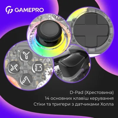 Геймпад GamePro GPX13T 2.4G/BT 5.1/USB/PC/iOS/Android RGB Transparent (GPX13T) Вінниця - фото 4