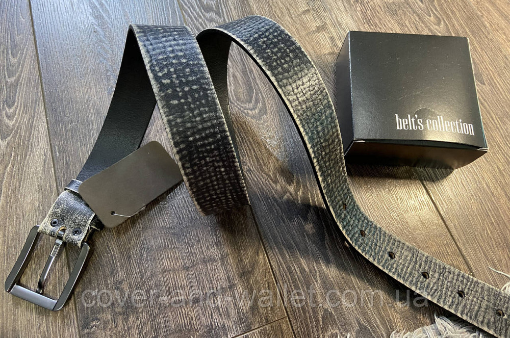 Модный мужской кожаный ремень из винтажной кожи коричневого цвета 35мм PS Leather Киев - изображение 6